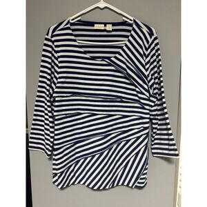 Chico's Women's neck, Blue/White Stripe Diagonal Layered Top Size‎ 1- See Desc